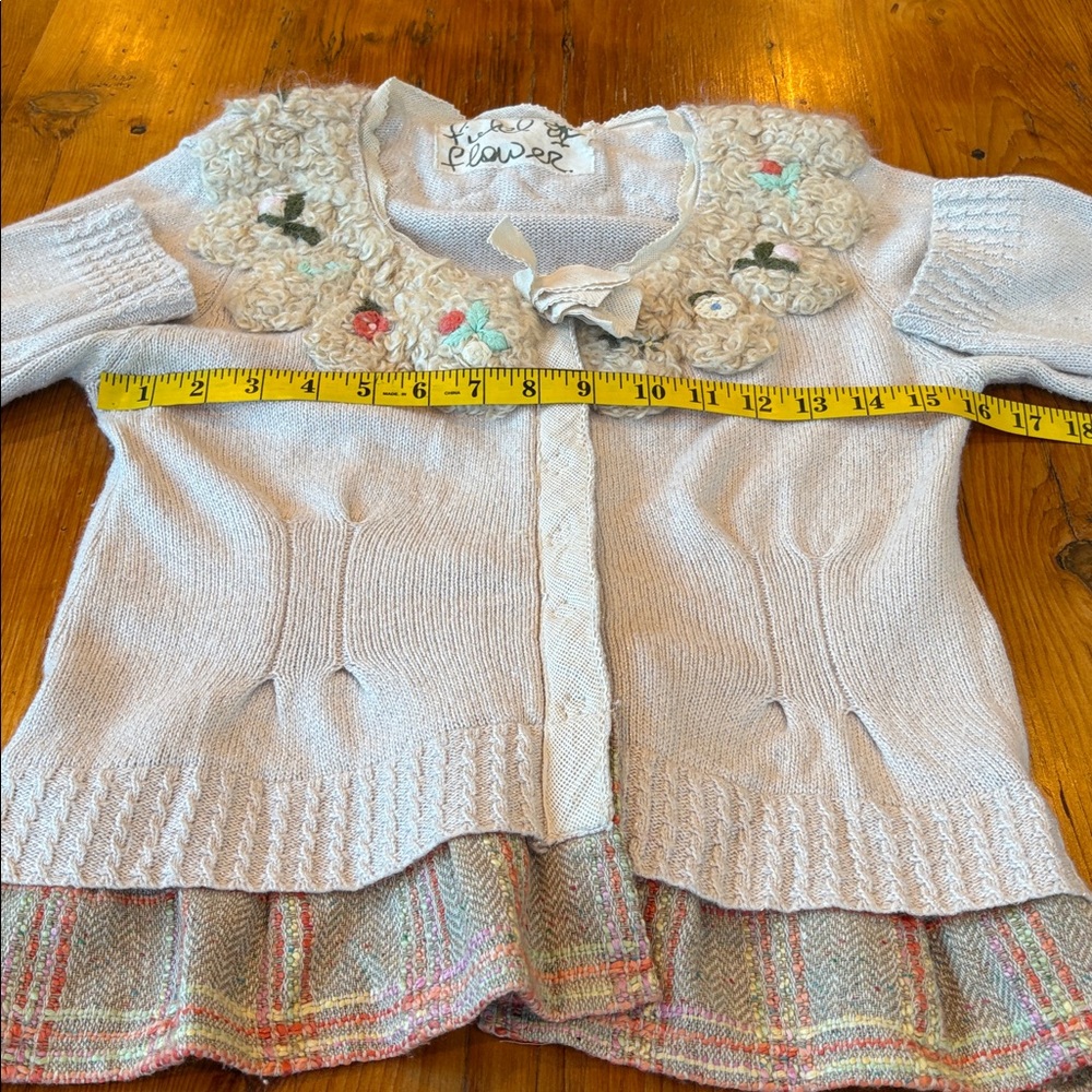 Anthropologie Field Flower Cardigan Sweater Size medium Button Peplum Hem cream - Picture 12 of 12